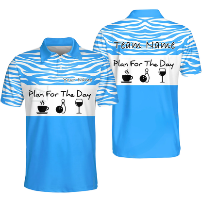 Plan For The Day Custom Mens Pink White Bowling Polo Shirt, Custom Funny Bowling Team Shirt BZ0777
