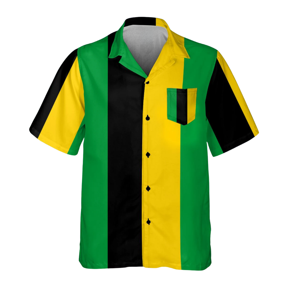 Jamaica Flag Yellow Green Black Hawaiian Shirt With Pocket, Jamaica Patriot Hawaiian Shirt For Men HE0532