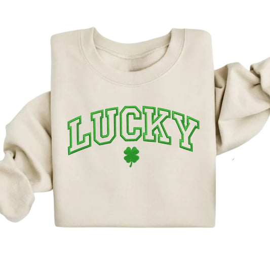 Embroidered Lucky Shamrock Sweatshirt, St Patrick's Day Sweatshirts 2D0858