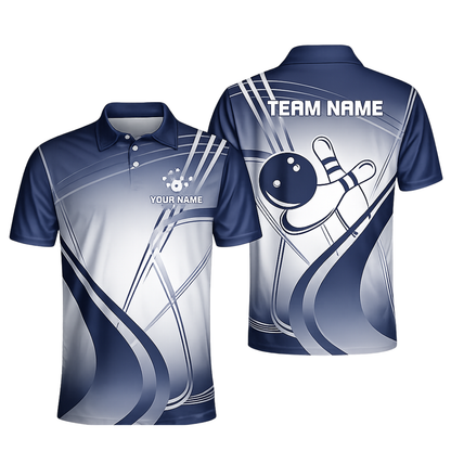 Custom Team Cyan And White Bowling Polo Shirt For Men, Custom Bowling Shirts BZ0450