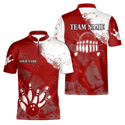 Custom Team Red White Bowling Jersey Shirt For Men, Custom Team Bowling Shirt BZ1080
