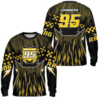 Personalized Mens Black Red Dirt Bike Jersey Long Sleeve, Custom Racing Dirt Bike Shirts MZ0108