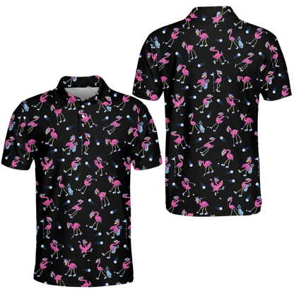 Men's Flamingo Funny Golf Polo Shirt, Flamingo Golf Shirts GE0593