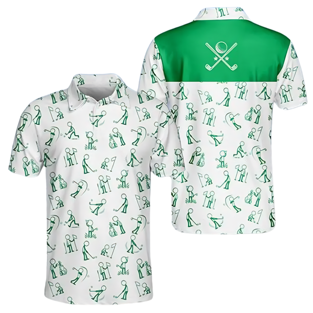 Stickfigures Blue And White Mens Golf Polo Shirt, Funny Golf Shirt For Mens GE0556