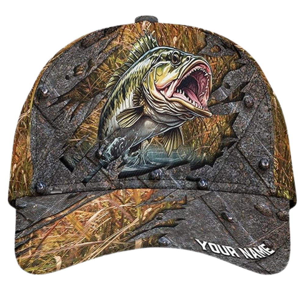 Personalized Largemouth Bass Baseball Cap, Custom Bass Fishing Caps Hats CP0201
