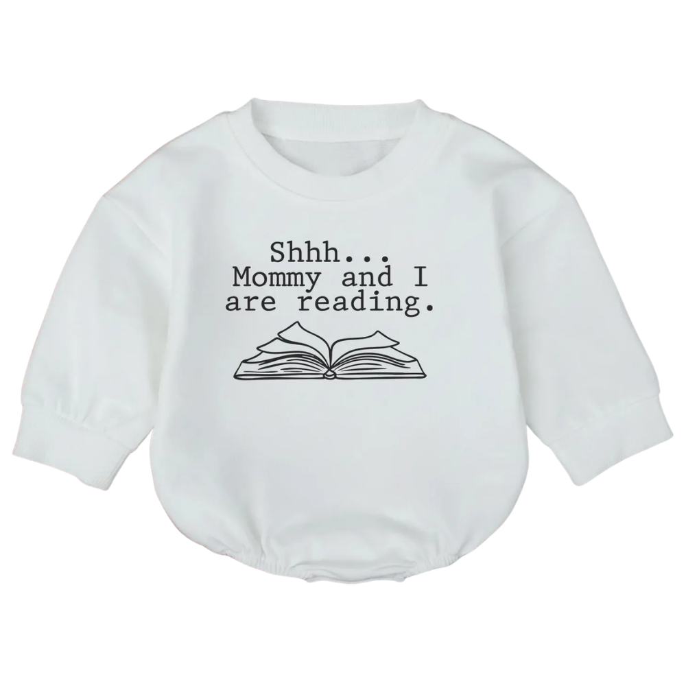 Shhh Mommy And Me Are Reading Baby Romper Sweatshirt, Funny Book Romper Sweatshirt Baby BB0714