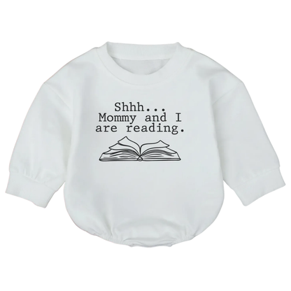 Shhh Mommy And Me Are Reading Baby Romper Sweatshirt, Funny Book Romper Sweatshirt Baby BB0714