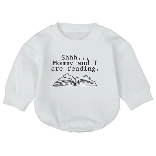 Shhh Mommy And Me Are Reading Baby Romper Sweatshirt, Funny Book Romper Sweatshirt Baby BB0714
