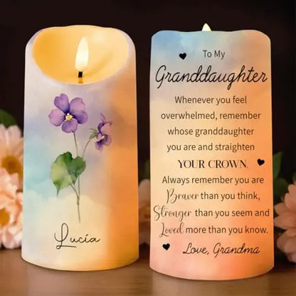 Straighten Your Crown Granddaughter Personalized Custom LED Candle, Personalized To My Daughter Granddaughter Birth Flower Led Candle TD0032