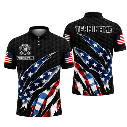 Custom American Flag Grunge Golf Polo Shirt Men, Custom Patriotic Golf Team Shirts GZ0276
