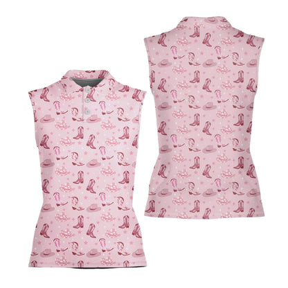 Cowgirl Pink Sleeveless Golf Shirt For Women, Western Golf Shirts For Ladies GE0370