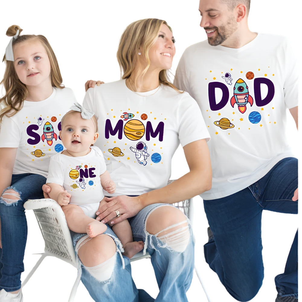Custom Matching Astronaut 1st Birthday Family T Shirts, Custom Space First Birthday Shirts For Family ET0495
