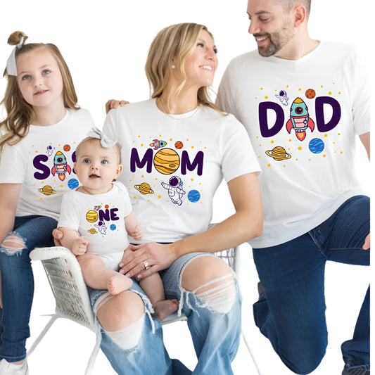 Custom Matching Astronaut 1st Birthday Family T Shirts, Custom Space First Birthday Shirts For Family ET0495