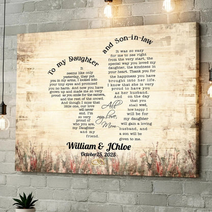 Personalized Wedding Canvas For Daughter And Son in Law, Personalized Wedding Canvas From Mother WD0075