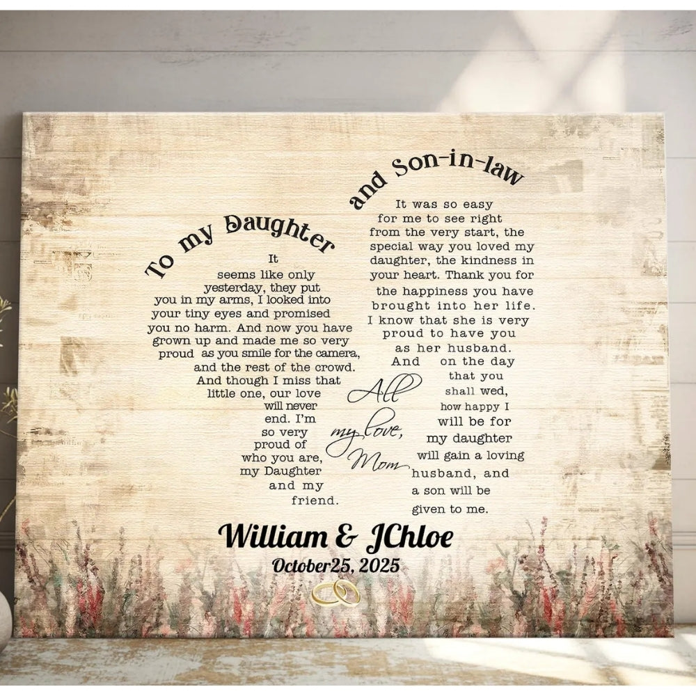 Personalized Wedding Canvas For Daughter And Son in Law, Personalized Wedding Canvas From Mother WD0075