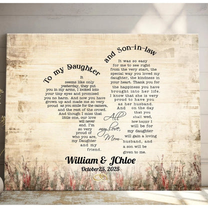 Personalized Wedding Canvas For Daughter And Son in Law, Personalized Wedding Canvas From Mother WD0075