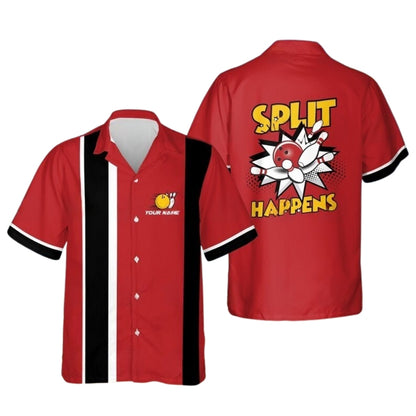 Split Happens Custom Retro Hawaiian Bowling Shirt Mens, Custom Funny Retro Bowling Shirts BE0176