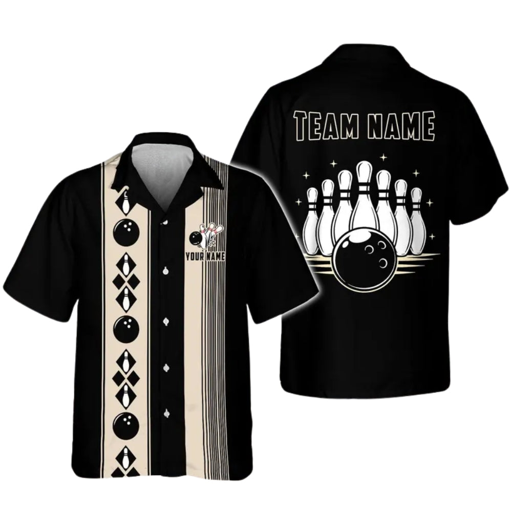 Custom Vintage Black Beige Bowling Hawaiian Shirt, Custom Vintage Bowling Team Shirts BE0169