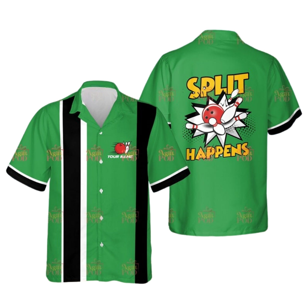 Split Happens Custom Retro Hawaiian Bowling Shirt Mens, Custom Funny Retro Bowling Shirts BE0176
