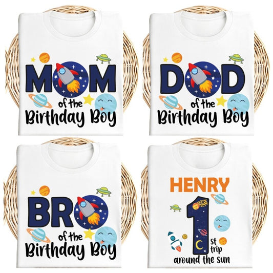 1st Trip Around The Sun Astronaut Matching Family T Shirts, Custom Family Birthday Space Shirts ET0496