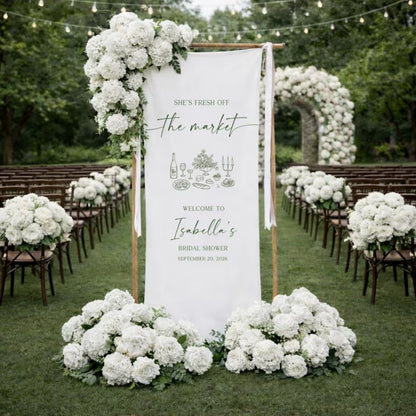 She's Fresh Off The Market Custom Bridal Shower Welcome Sign Banner, Custom Fabric Welcome Banner For Bridal Shower WD0208