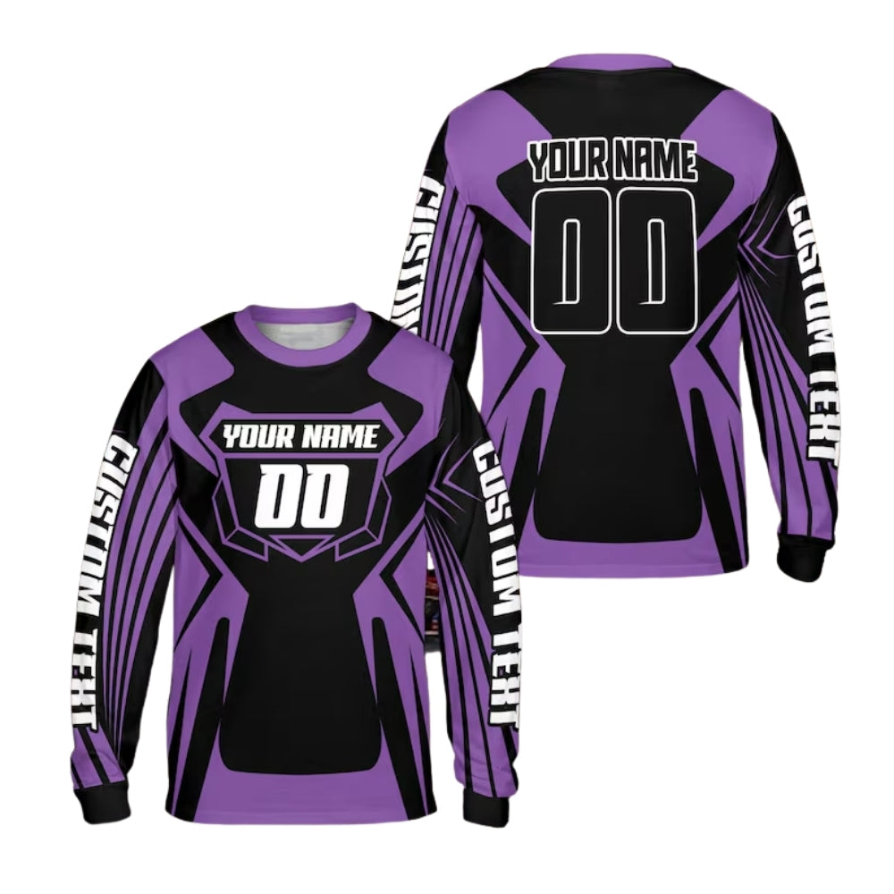Black And Cyan Custom Motocross Bike Racing Long Sleeve Jersey With Number For Men, Custom Dirt Bike Shirts ME0014