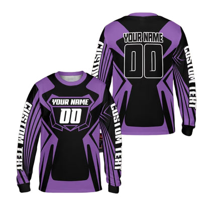 Black And Cyan Custom Motocross Bike Racing Long Sleeve Jersey With Number For Men, Custom Dirt Bike Shirts ME0014