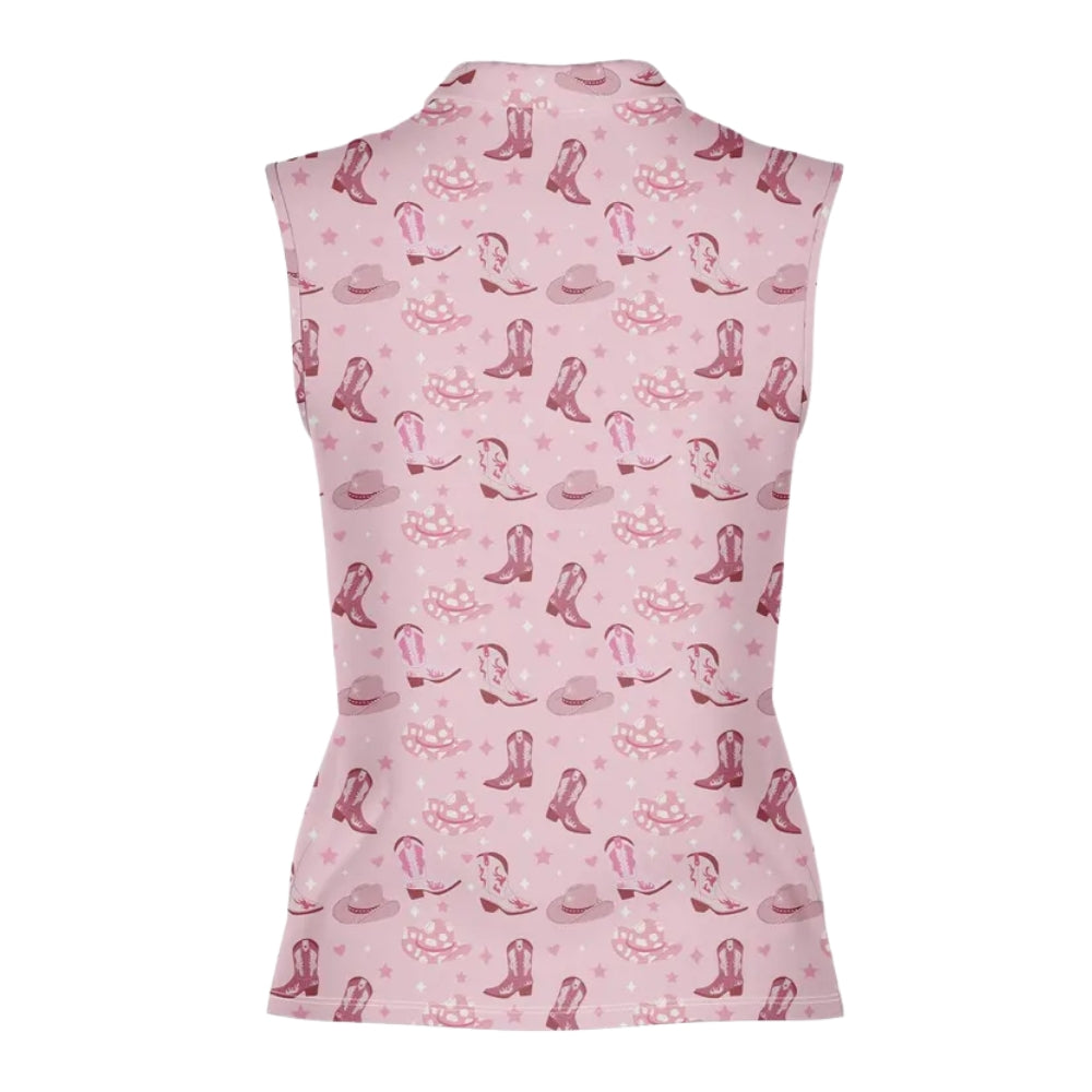 Cowgirl Pink Sleeveless Golf Shirt For Women, Western Golf Shirts For Ladies GE0370