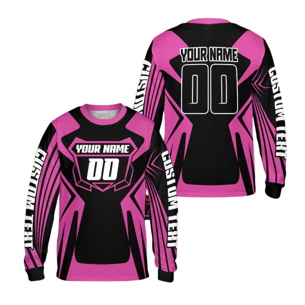 Black And Cyan Custom Motocross Bike Racing Long Sleeve Jersey With Number For Men, Custom Dirt Bike Shirts ME0014