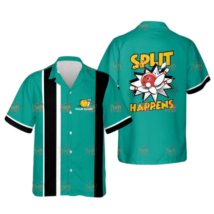 Split Happens Custom Retro Hawaiian Bowling Shirt Mens, Custom Funny Retro Bowling Shirts BE0176