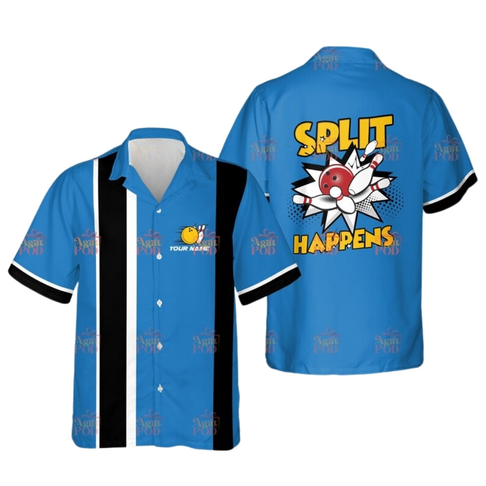 Split Happens Custom Retro Hawaiian Bowling Shirt Mens, Custom Funny Retro Bowling Shirts BE0176