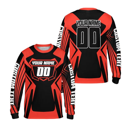 Black And Cyan Custom Motocross Bike Racing Long Sleeve Jersey With Number For Men, Custom Dirt Bike Shirts ME0014