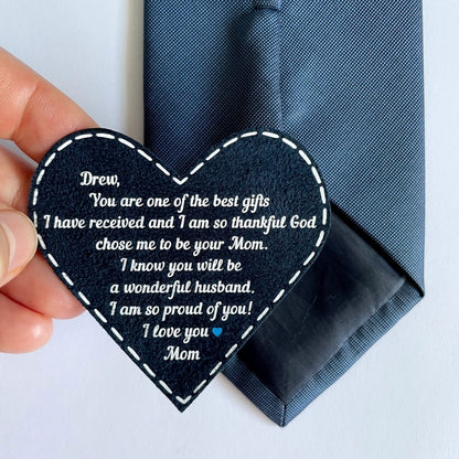 Personalized Tie Patch From Mother To Groom On His Wedding, Personalized Son's Wedding Day Tie Patch WD0074