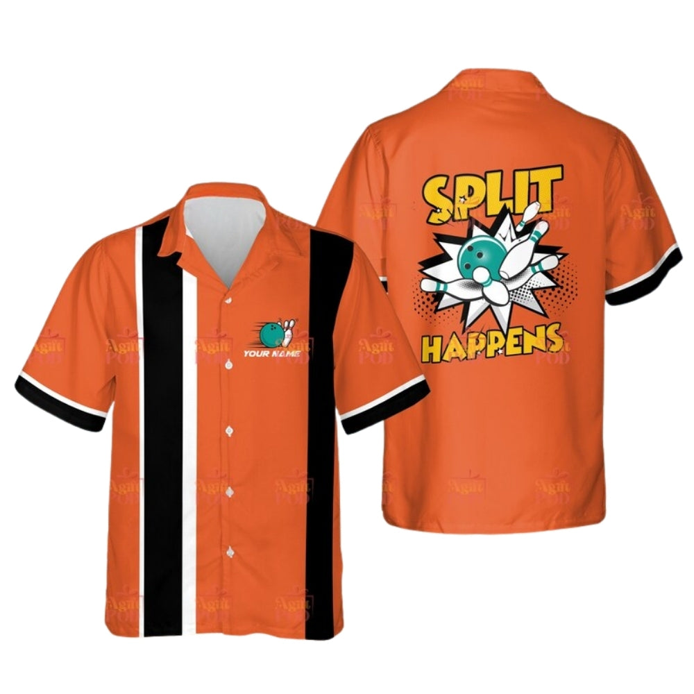 Split Happens Custom Retro Hawaiian Bowling Shirt Mens, Custom Funny Retro Bowling Shirts BE0176