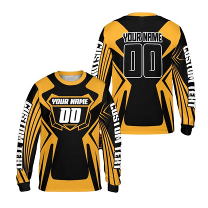 Black And Cyan Custom Motocross Bike Racing Long Sleeve Jersey With Number For Men, Custom Dirt Bike Shirts ME0014