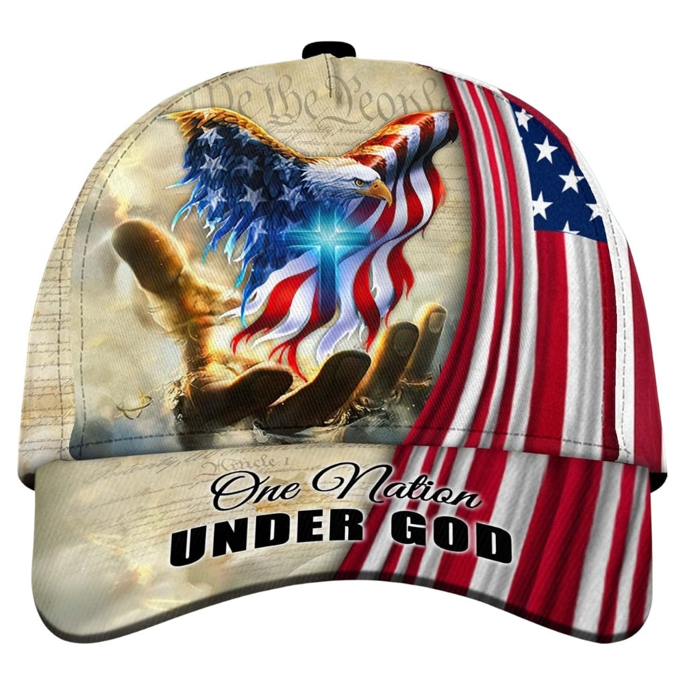 One Nation Under God American Eagle Flag Cross 3D Baseball Cap, Patriotic Christian Caps CP0172
