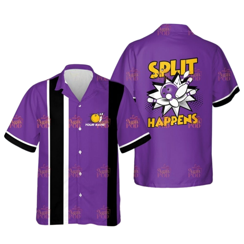 Split Happens Custom Retro Hawaiian Bowling Shirt Mens, Custom Funny Retro Bowling Shirts BE0176