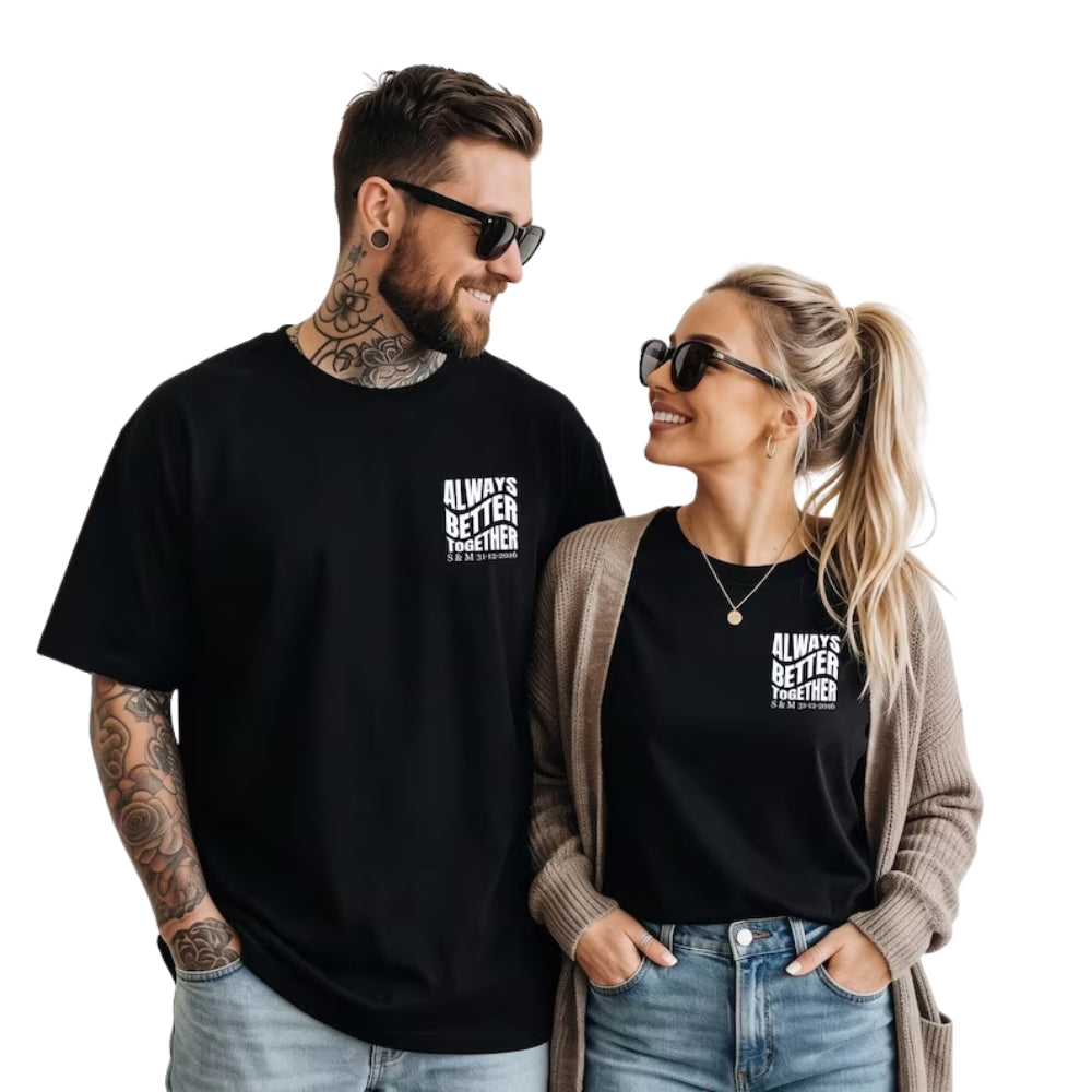 Always Better Together Custom Couple Initial Name & Date Matching T Shirts, Personalized Couple Matching Shirts ET0769