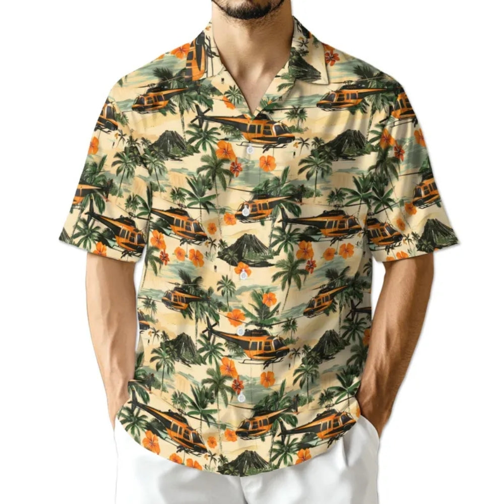 Helicopter Tropical Men's Hawaiian Shirt, Helicopter Hawaiian Shirts For Pilot HE0145