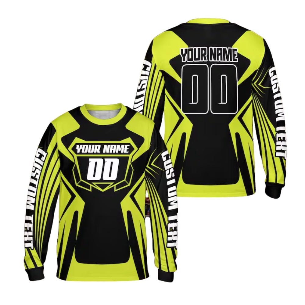 Black And Cyan Custom Motocross Bike Racing Long Sleeve Jersey With Number For Men, Custom Dirt Bike Shirts ME0014