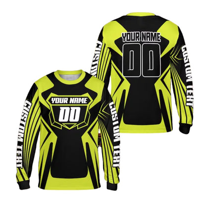 Black And Cyan Custom Motocross Bike Racing Long Sleeve Jersey With Number For Men, Custom Dirt Bike Shirts ME0014
