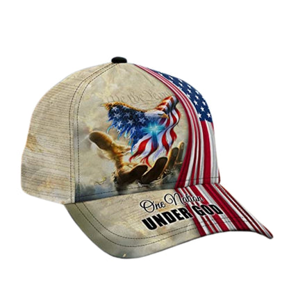 One Nation Under God American Eagle Flag Cross 3D Baseball Cap, Patriotic Christian Caps CP0172