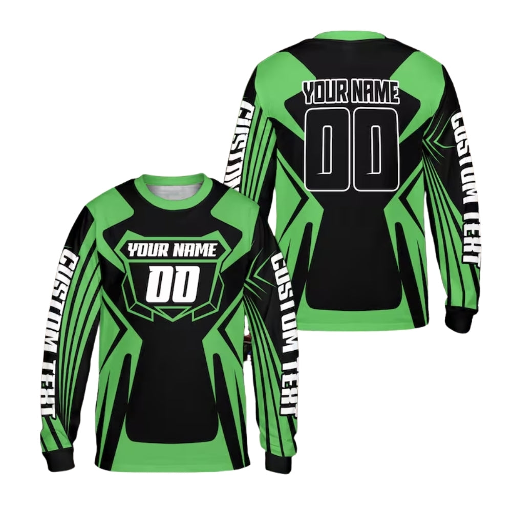 Black And Cyan Custom Motocross Bike Racing Long Sleeve Jersey With Number For Men, Custom Dirt Bike Shirts ME0014