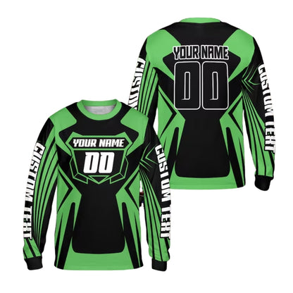 Black And Cyan Custom Motocross Bike Racing Long Sleeve Jersey With Number For Men, Custom Dirt Bike Shirts ME0014