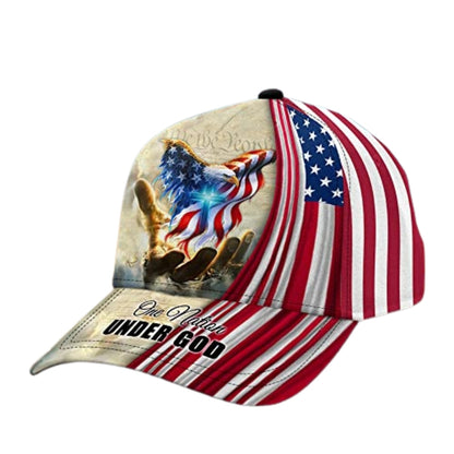 One Nation Under God American Eagle Flag Cross 3D Baseball Cap, Patriotic Christian Caps CP0172