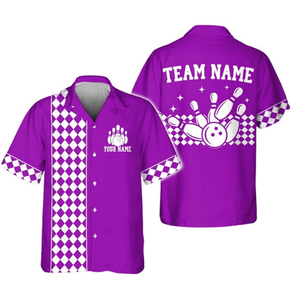 Custom Checkered Retro Bowling Red Hawaiian Shirt Men Women, Custom Retro Bowling Team Shirts BE0170