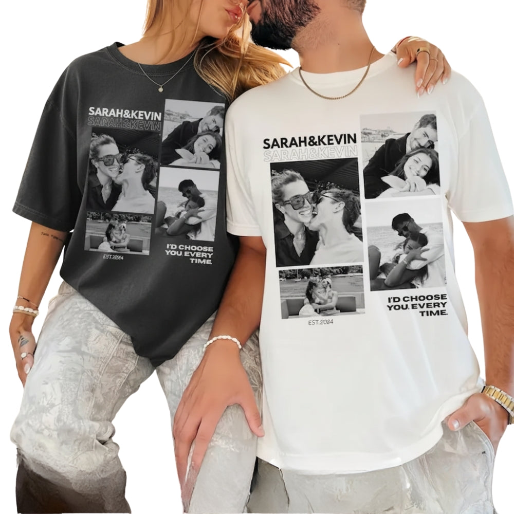 Custom Photo Couple Matching T Shirts For Anniversary, Personalized Photo Matching Shirts For Couples ET0770