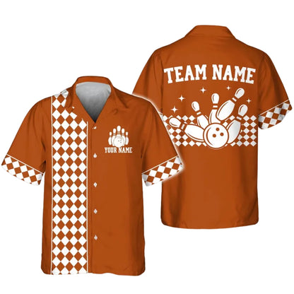Custom Checkered Retro Bowling Red Hawaiian Shirt Men Women, Custom Retro Bowling Team Shirts BE0170