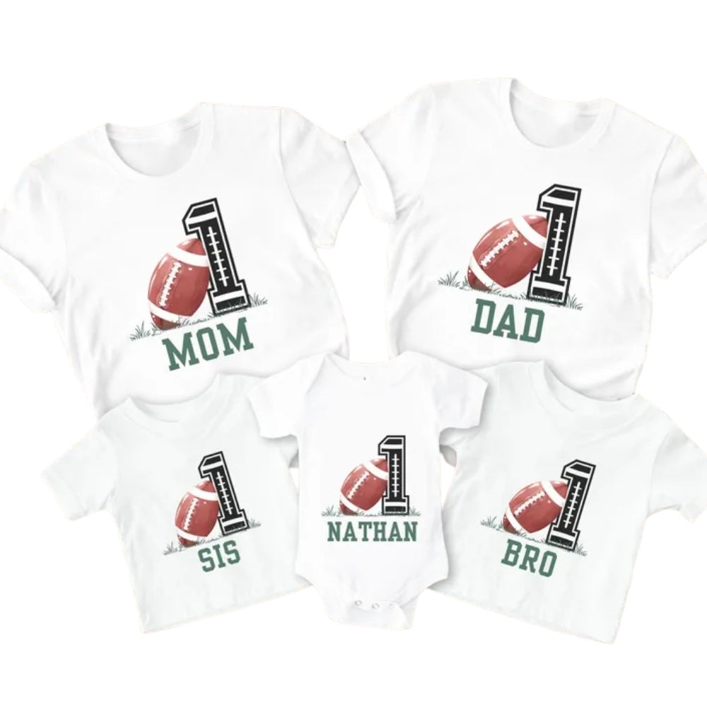 Custom Matching Football 1st Birthday Family T Shirts, Custom Football First Birthday Shirts For Family ET0348