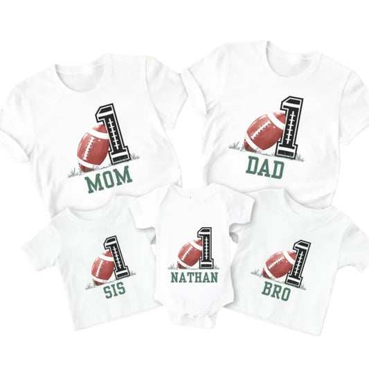 Custom Matching Football 1st Birthday Family T Shirts, Custom Football First Birthday Shirts For Family ET0348